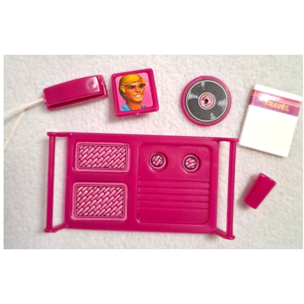 Vtg 1982 Mattel Barbie Pink Slumber Party Accessories Tray Ken Record Cup Phone